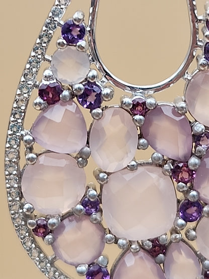 Amethyst/Rose Quartz/White Quartz/Sterling Silver Teardrop Drop/Dangle Earrings