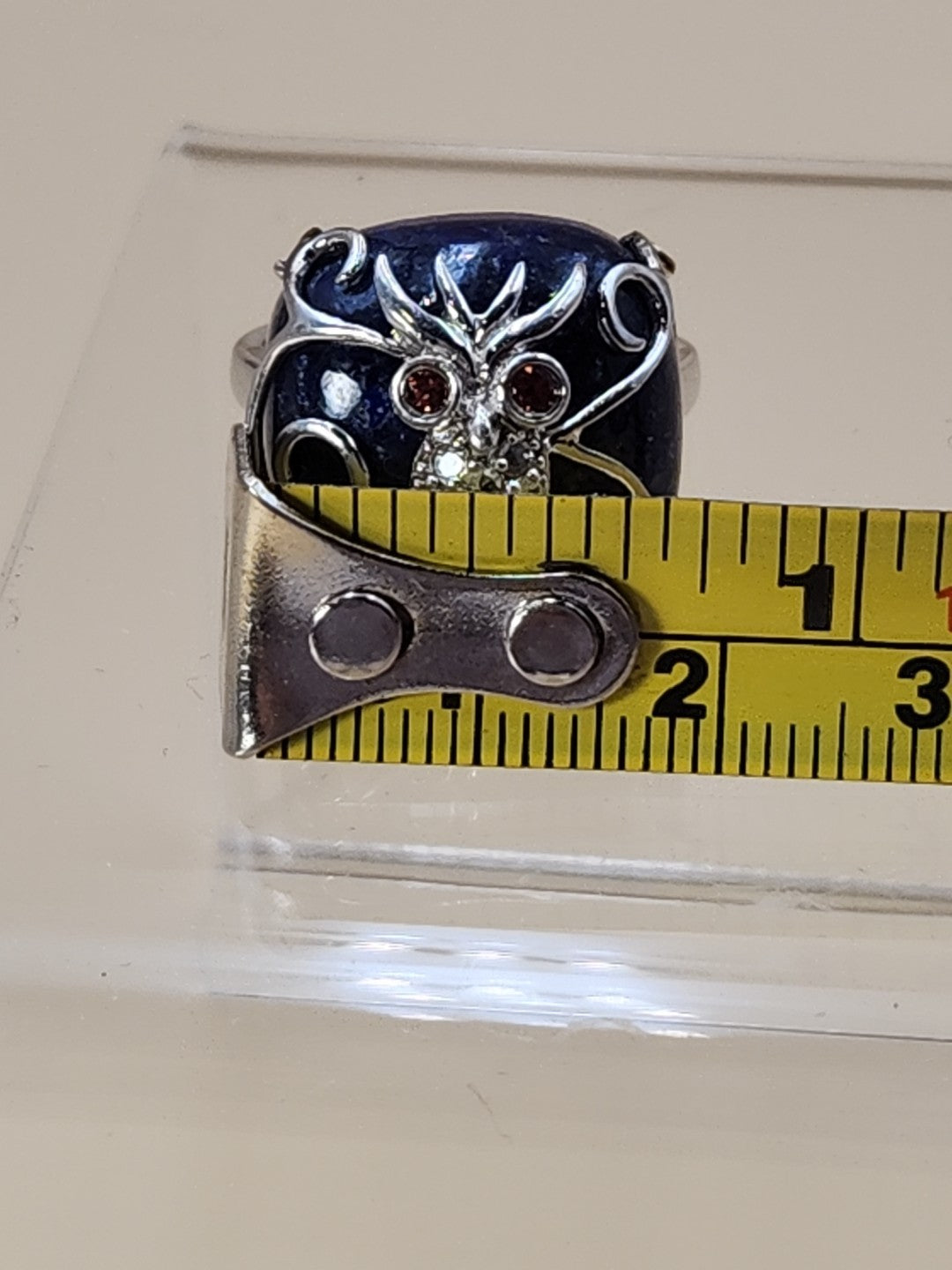 Lapis Lazuli/Sterling Silver/Clear Crystal/Red Garnet Owl Design Ring Size 7.75