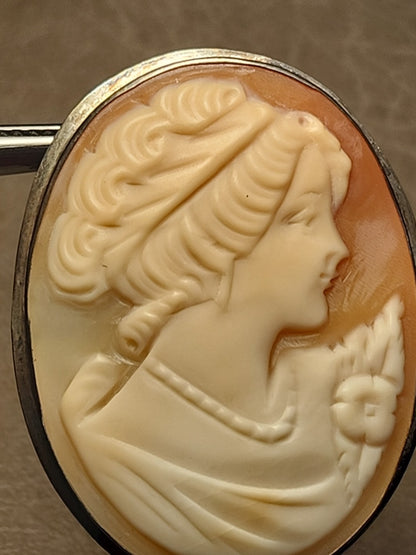 Sterling Silver Victorian Hand Carved 40mm Cameo Pendant/Brooch
