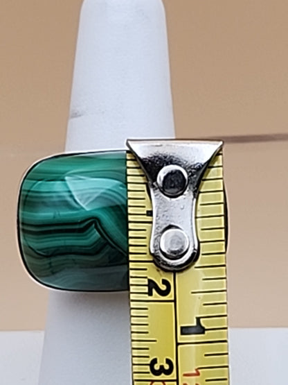DESERT ROSE TRADING Chunky Square Congo Malachite/Sterling Silver Ring Size 7