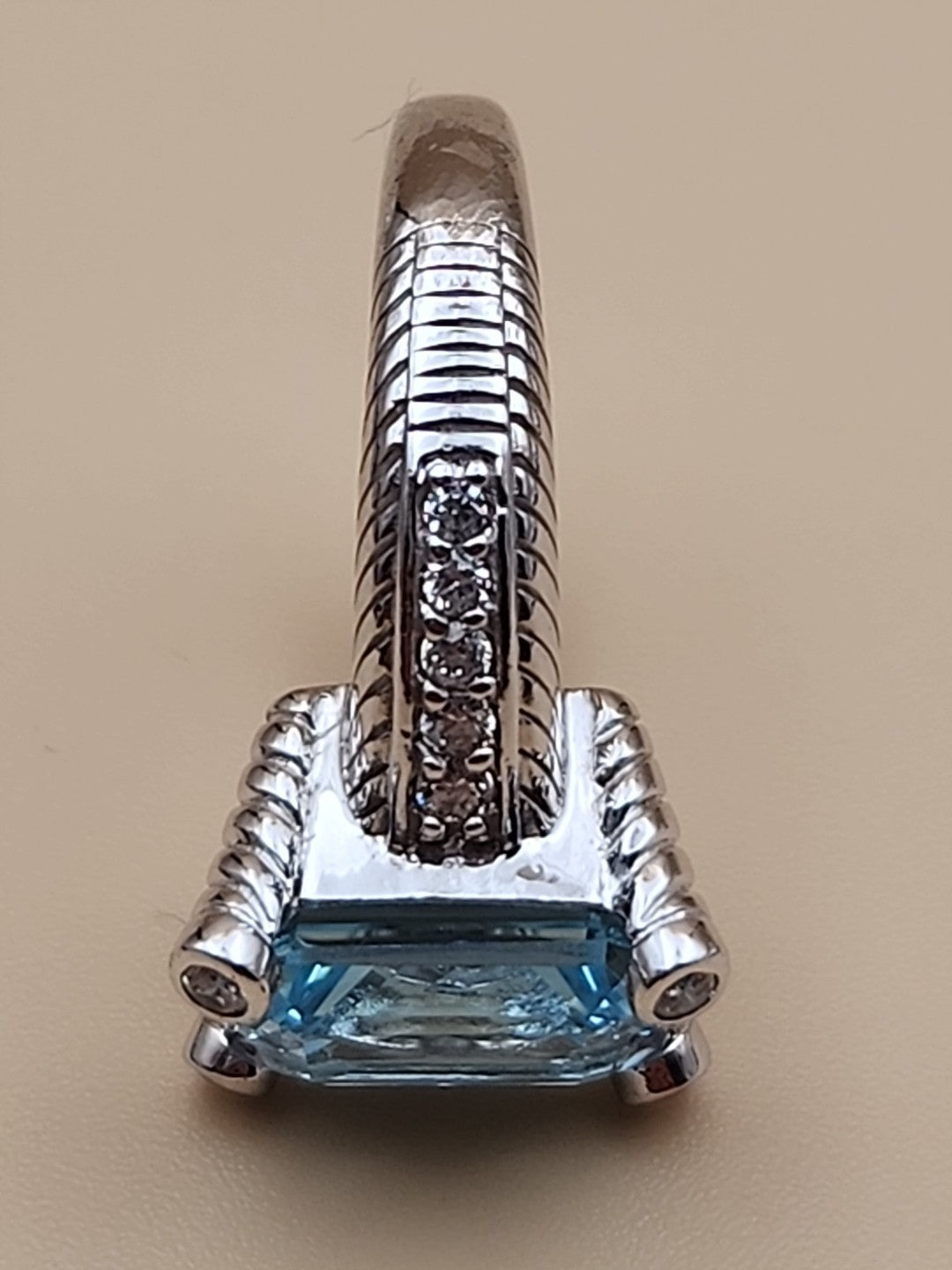 JUDITH RIPKA Aquamarine/Cubic Zirconia/Sterling Silver Ring Size 6