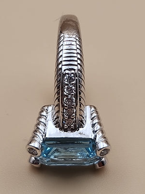 JUDITH RIPKA Aquamarine/Cubic Zirconia/Sterling Silver Ring Size 6