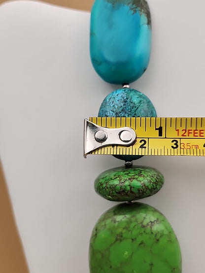 AMY KAHN RUSSELL Original  Green &  Blue Chunky Turquoise 24" Necklace 9.5 OZ TW