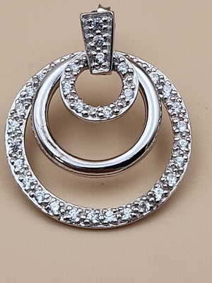 Sterling Silver Dbl. Beaded Chain/ Triple Circle Crystal Pendant & Earrings Set