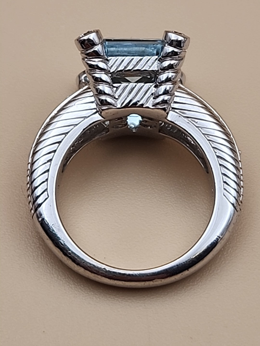 JUDITH RIPKA Aquamarine/Cubic Zirconia/Sterling Silver Ring Size 6