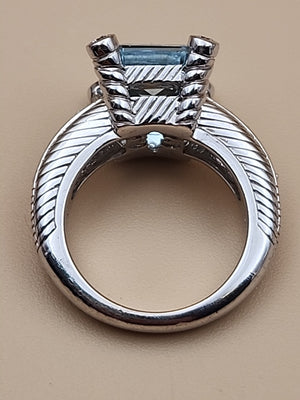 JUDITH RIPKA Aquamarine/Cubic Zirconia/Sterling Silver Ring Size 6