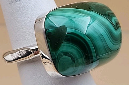 DESERT ROSE TRADING Chunky Square Congo Malachite/Sterling Silver Ring Size 7