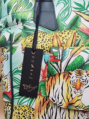 Sharif Hand Painted Jungle Tiger  Leather Hand Bag With  Detachable Crossbody