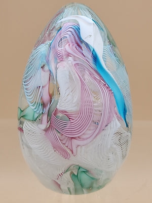 MURANO Italy Fratelli Toso Latticino Millefiori Scramble Pastel Egg Paperweight