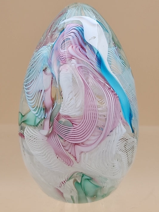 MURANO Italy Fratelli Toso Latticino Millefiori Scramble Pastel Egg Paperweight