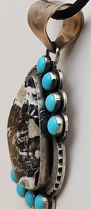 GILBERT PLATERO NAVAJO Sleeping Beauty/ White Buffalo Turquoise/Sterling Pendant
