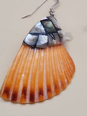 LESLIE TENORIO SANTO DOMINGO Sterling Silver Abalone Inlaid On Shell Earrings