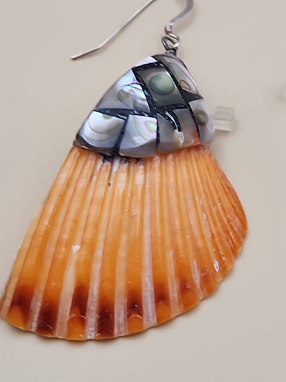 LESLIE TENORIO SANTO DOMINGO Sterling Silver Abalone Inlaid On Shell Earrings