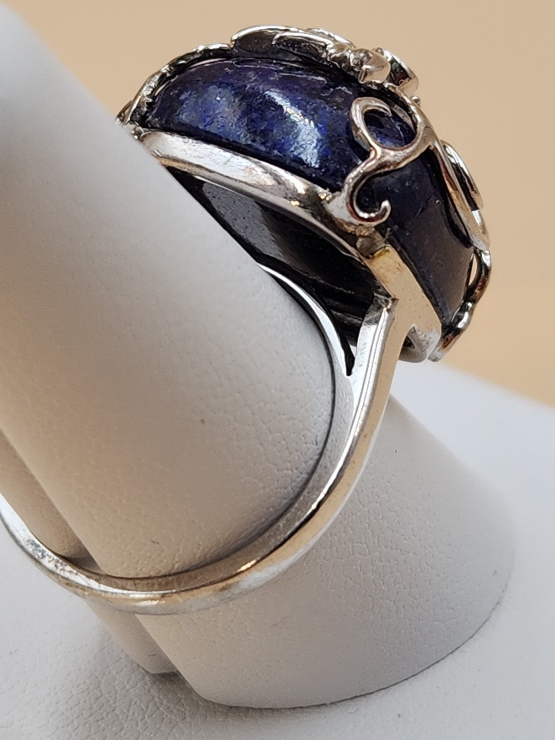 Lapis Lazuli/Sterling Silver/Clear Crystal/Red Garnet Owl Design Ring Size 7.75
