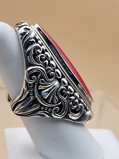 SAMUEL B. Red Jasper  Sterling Silver Filigree Ring Size 7