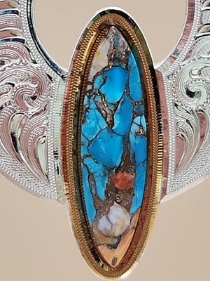 Chrysocolla Shattuckite/ Engraved Sterling Silver Hoop Style Dangle Earrings