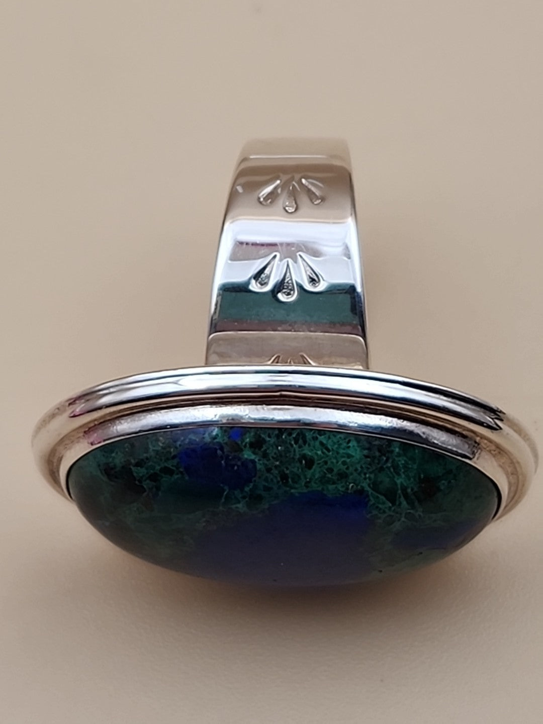 DESERT ROSE TRADING Azurite/Sterling Silver/Stamped Design Band/Ring Size 8