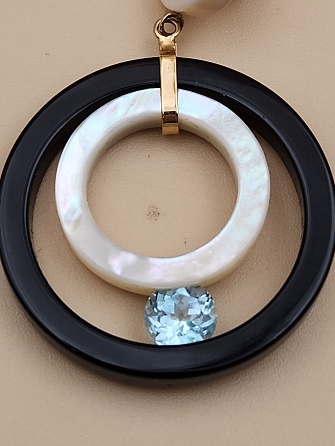 ROSS SIMONS 14k/Mother Of Pearl/Blue Topaz/Open Circle Drop Earrings