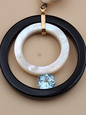 ROSS SIMONS 14k/Mother Of Pearl/Blue Topaz/Open Circle Drop Earrings