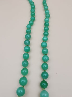 GRASSMAN-BLAKE 14k/Natural Green Onyx/Double Knotted/Graduated/Beaded Necklace