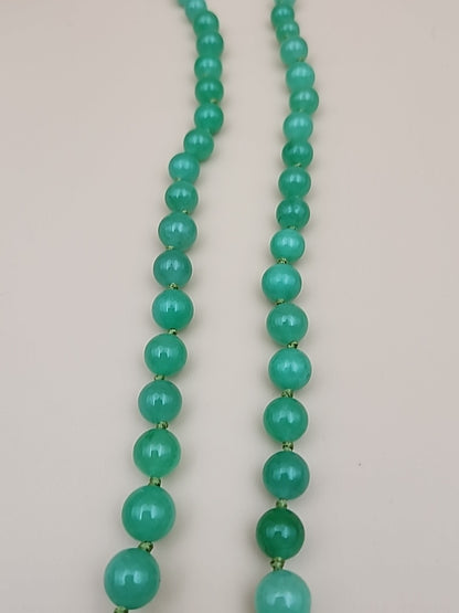 GRASSMAN-BLAKE 14k/Natural Green Onyx/Double Knotted/Graduated/Beaded Necklace