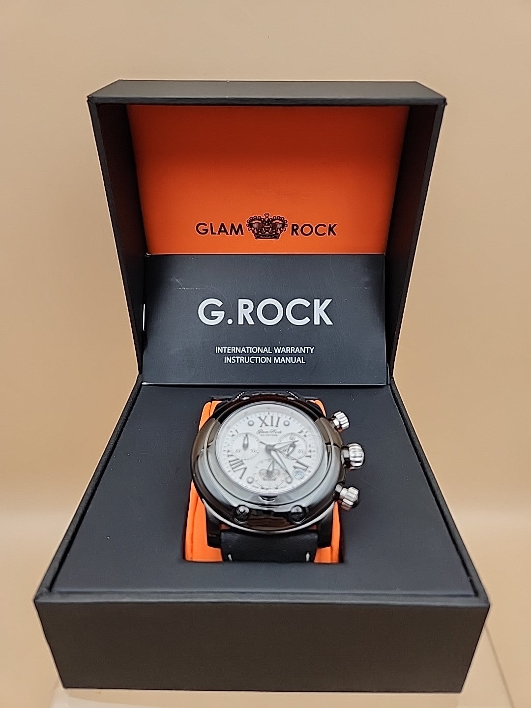 GLAM ROCK Black Leather Miami Chrono 10 ATM Model# 10164 NEW BATTERY