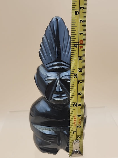 Gold Sheen Obsidian Hand Carved Mayan Aztec Statue