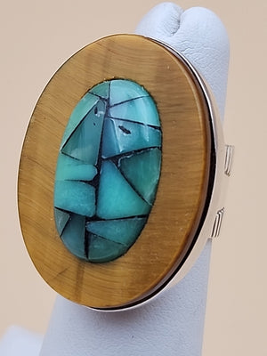 Chalcedony/Tigers Eye/Sterling Silver Ring Size 5