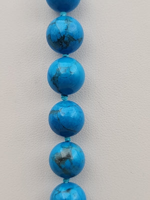 Turquoise 28" Beaded Necklace With Matching 14k Gold Post Stud Earrings