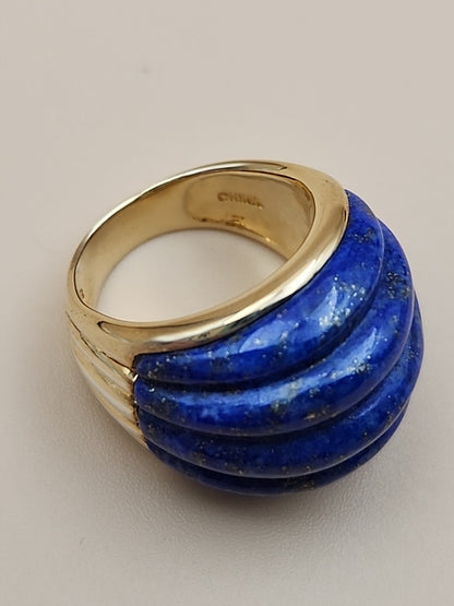 ROSS SIMONS Carved Lapis Lazuli/18k Over Sterling Dome Ring Size 7