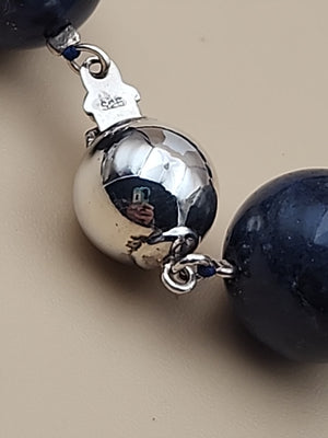 Blue Dumortierite Polished 14mm Bead/Sterling Silver Clasp 17" Necklace