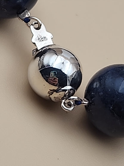 Blue Dumortierite Polished 14mm Bead/Sterling Silver Clasp 17" Necklace