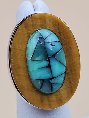Chalcedony/Tigers Eye/Sterling Silver Ring Size 5