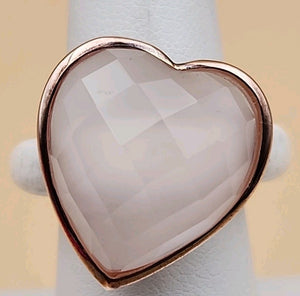 YOURS BY LOREN Rose Quartz/White Onyx/Vermeil Rose Gold Sterling Ring Size 7