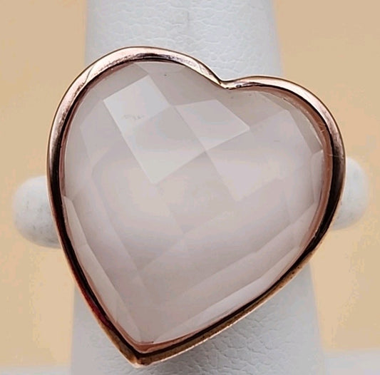 YOURS BY LOREN Rose Quartz/White Onyx/Vermeil Rose Gold Sterling Ring Size 7