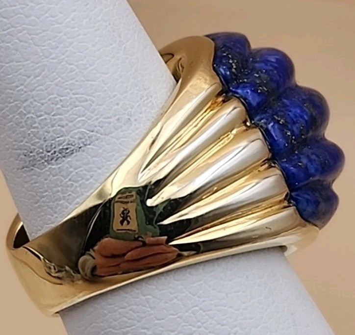 ROSS SIMONS Carved Lapis Lazuli/18k Over Sterling Dome Ring Size 7