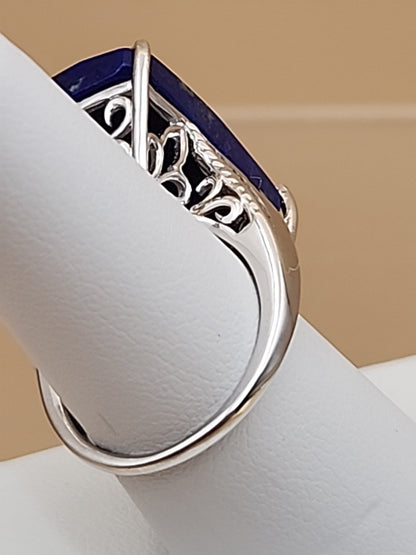 Faceted Lapis Lazuli/Sterling Silver Filagree Ring Size 7