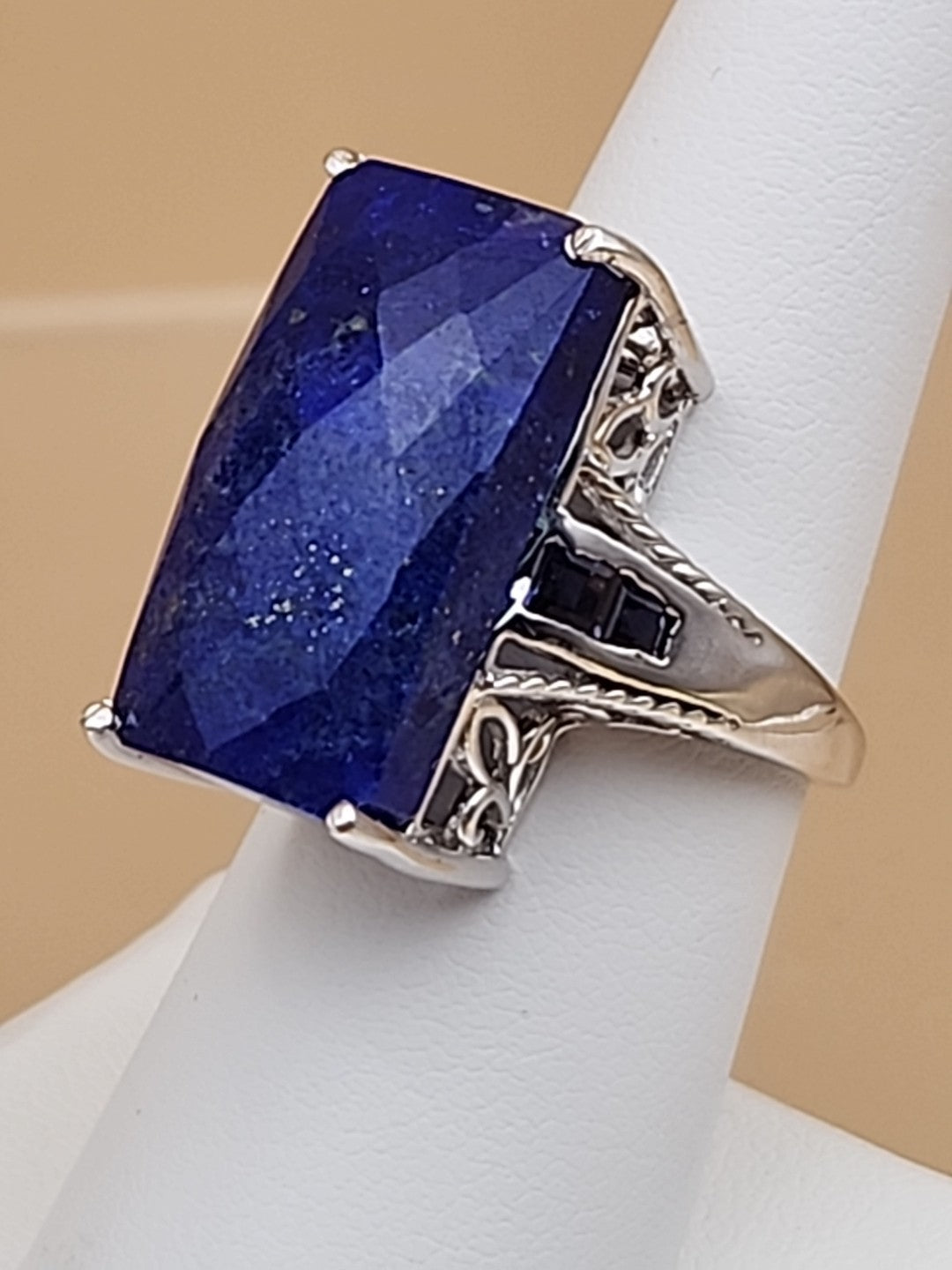 Faceted Lapis Lazuli/Sterling Silver Filagree Ring Size 7