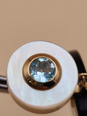 ROSS SIMONS 14k/Mother Of Pearl/Blue Topaz/Open Circle Drop Earrings