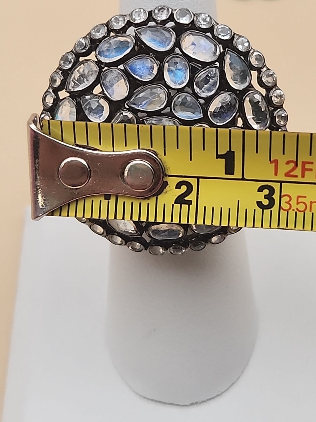 ROSS SIMONS 925 Silver/Moonstone/White Topaz Cluster Ring Sz. 6.25 & Earring Set
