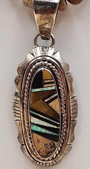 MELVIN FRANCIS Navajo 925 /Onyx/Jasper/Tiger Eye Inlay Pendant & Necklace