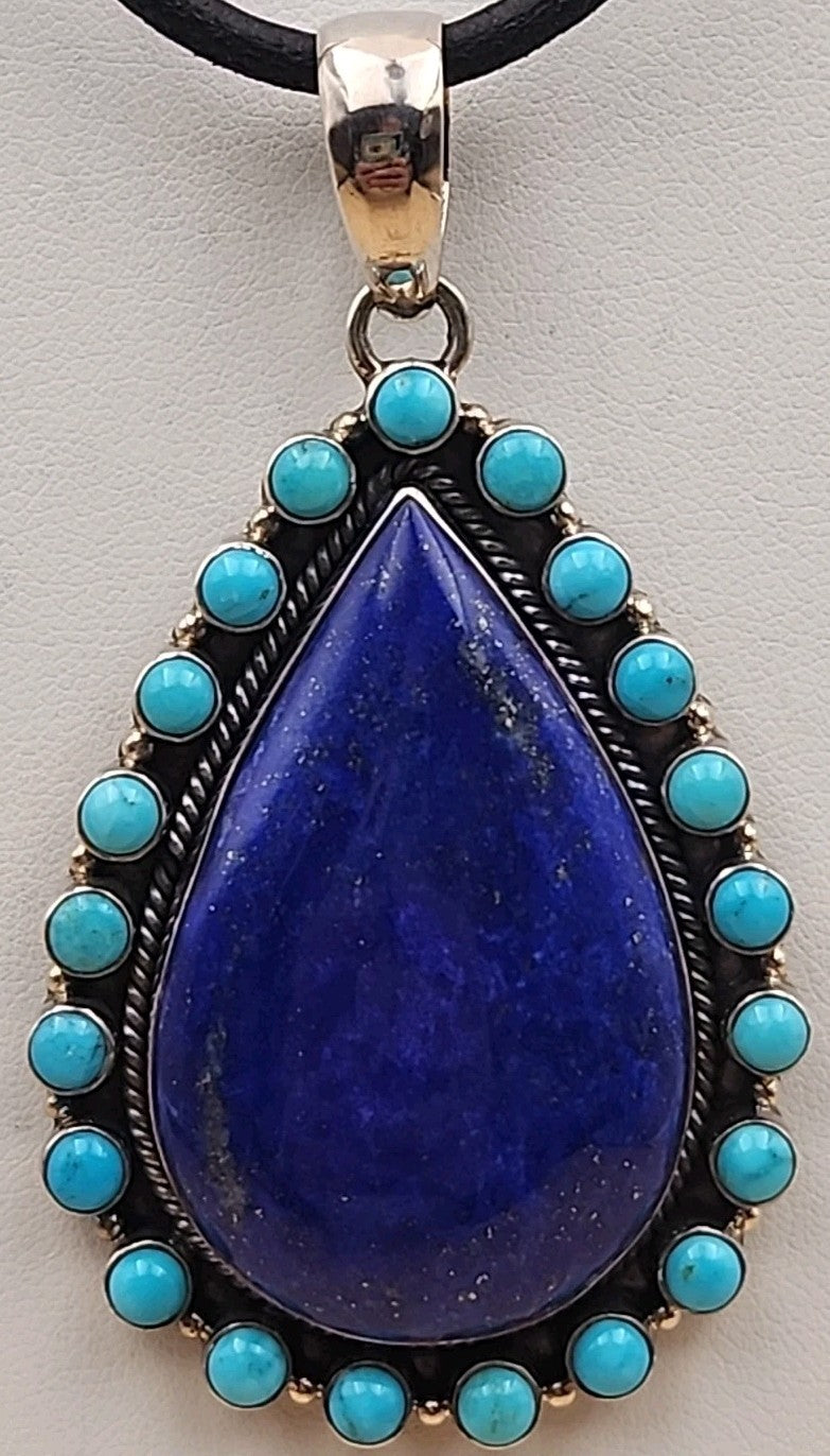 Sleeping Beauty Turquoise/Lapis Lazuli Cabochon/Sterling Silver Pendant