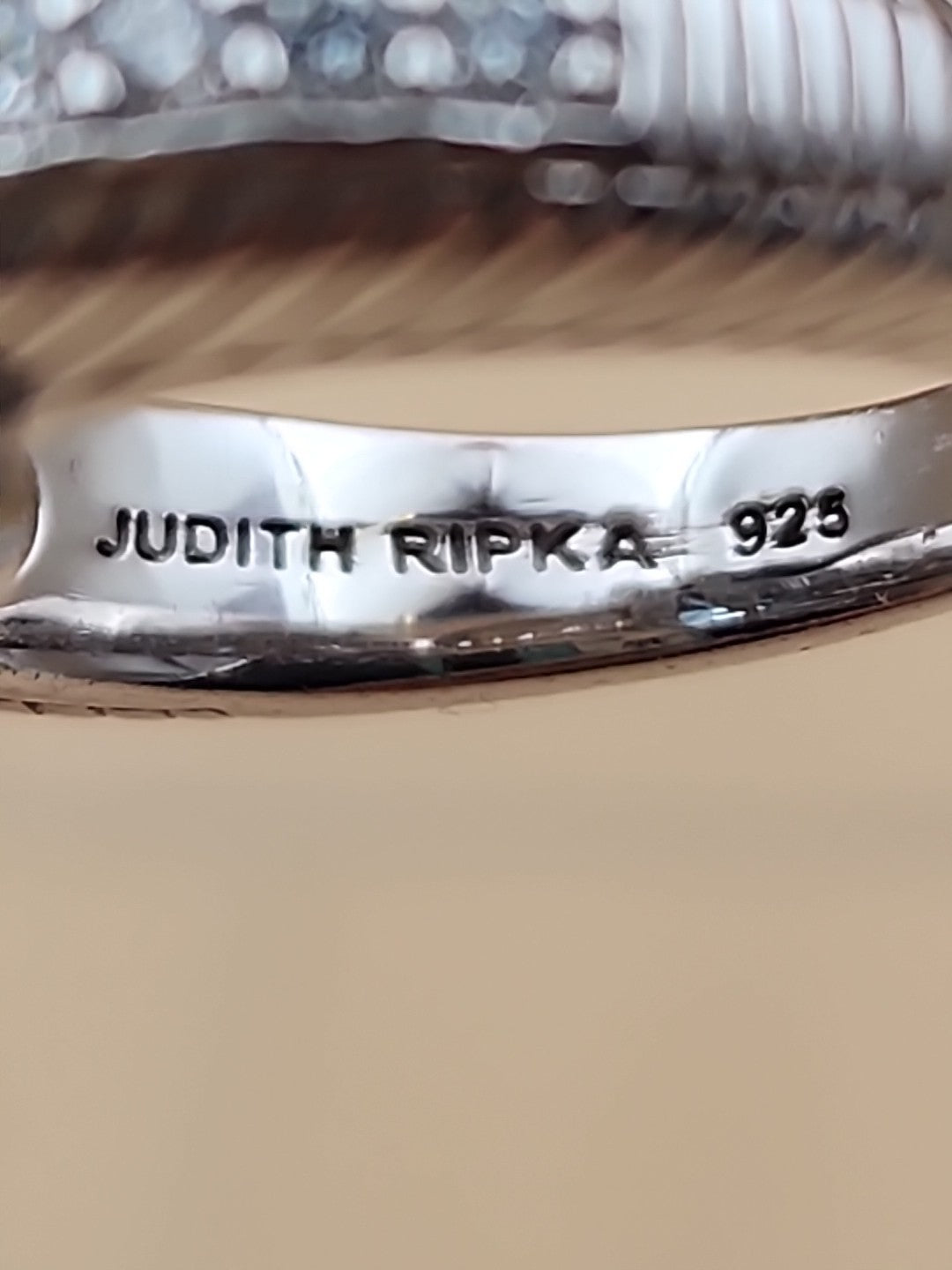 JUDITH RIPKA Aquamarine/Cubic Zirconia/Sterling Silver Ring Size 6