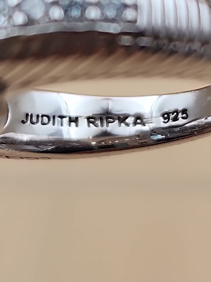 JUDITH RIPKA Aquamarine/Cubic Zirconia/Sterling Silver Ring Size 6