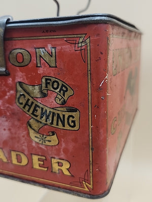 1900's UNION LEADER Antique Cut Plug Tobacco Tin With Lock And Handle