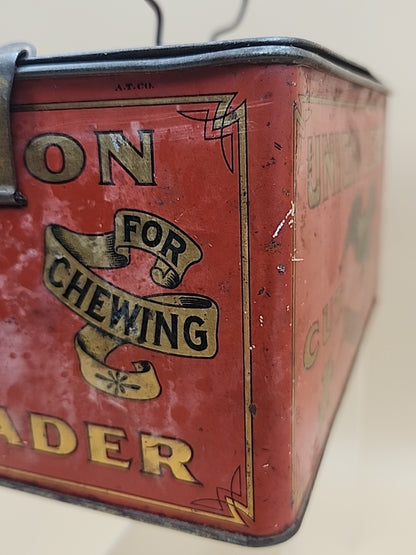 1900's UNION LEADER Antique Cut Plug Tobacco Tin With Lock And Handle