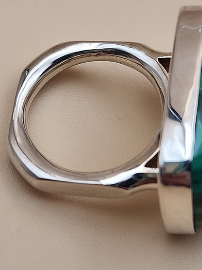 DESERT ROSE TRADING Chunky Square Congo Malachite/Sterling Silver Ring Size 7