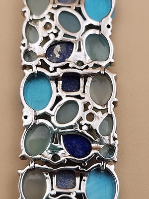 KHR JEWELS Stabilized Turquoise/Lapis/Chalcedony/Blue/White Topaz 7.5"Bracelet