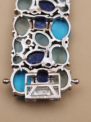 KHR JEWELS Stabilized Turquoise/Lapis/Chalcedony/Blue/White Topaz 7.5"Bracelet