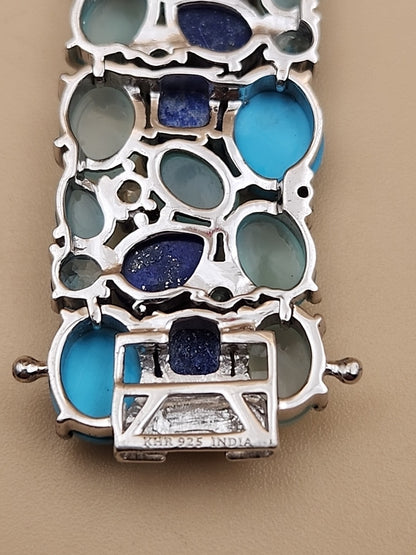 KHR JEWELS Stabilized Turquoise/Lapis/Chalcedony/Blue/White Topaz 7.5"Bracelet